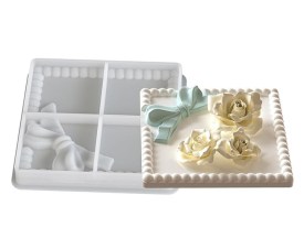 Molde silicona plato cuadrado con moño diagonal